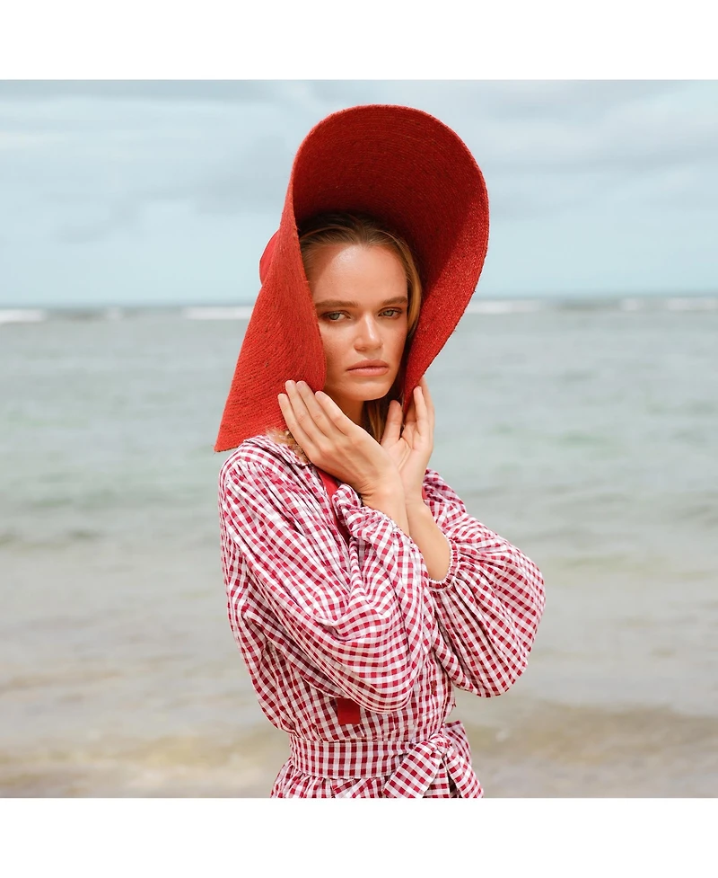 Brunna.co Lola Wide Brim Jute Straw Hat In Red