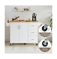 Maison Boucle 53.8" Rolling Kitchen Island with Drop Leaf, Storage Cabinet, 3 Drawers & Wood Top, Mobile Kitchen Cart on Wheels