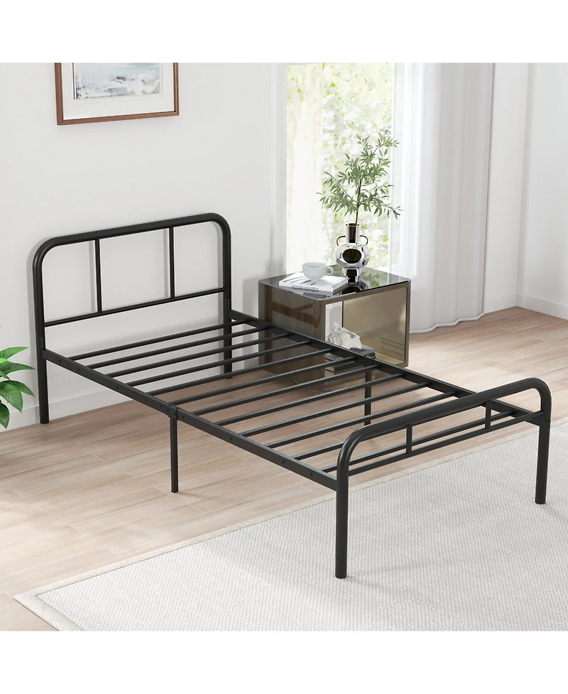 Modern Metal Bed Frame with Curved Headboard and Footboard
