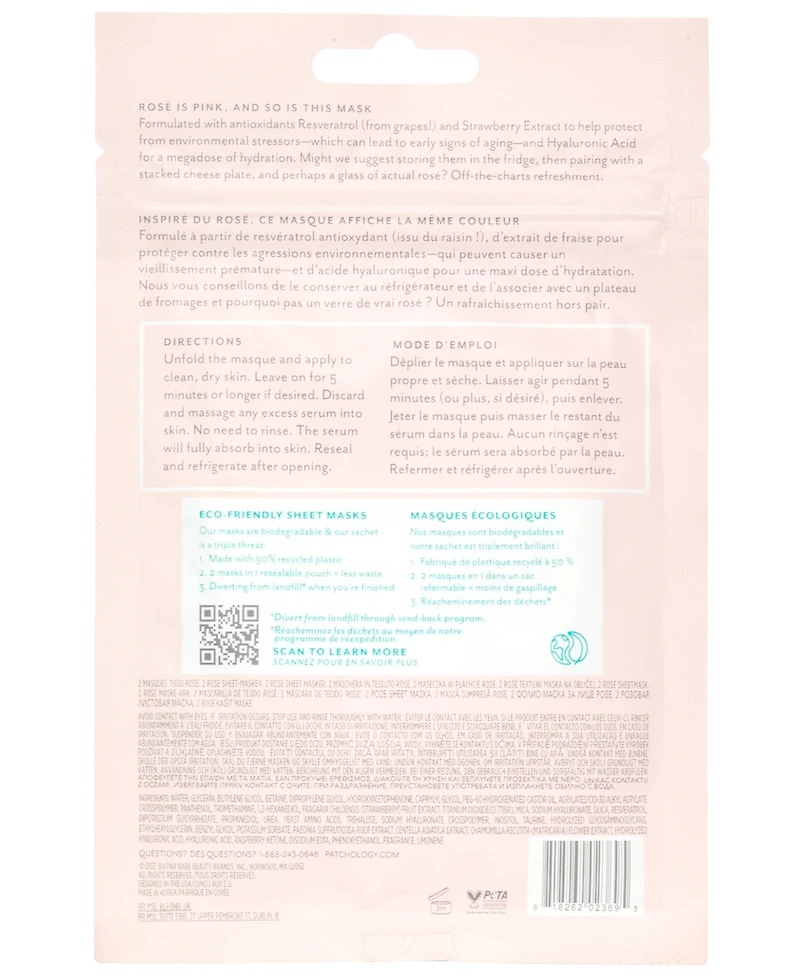 Patchology 2-Pc. Serve Chilled Rose Hydrating and Protecting Sheet Mask