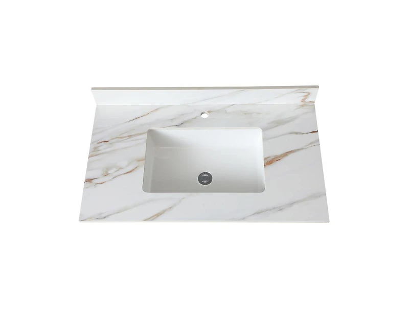 Casainc 37 Inch Marble Vanity Top, Bathroom Vanity Top with Undermount Rectangular Middle Sink and 4" Height Backsplash, Pre-Drilled Faucet Hole Vanit