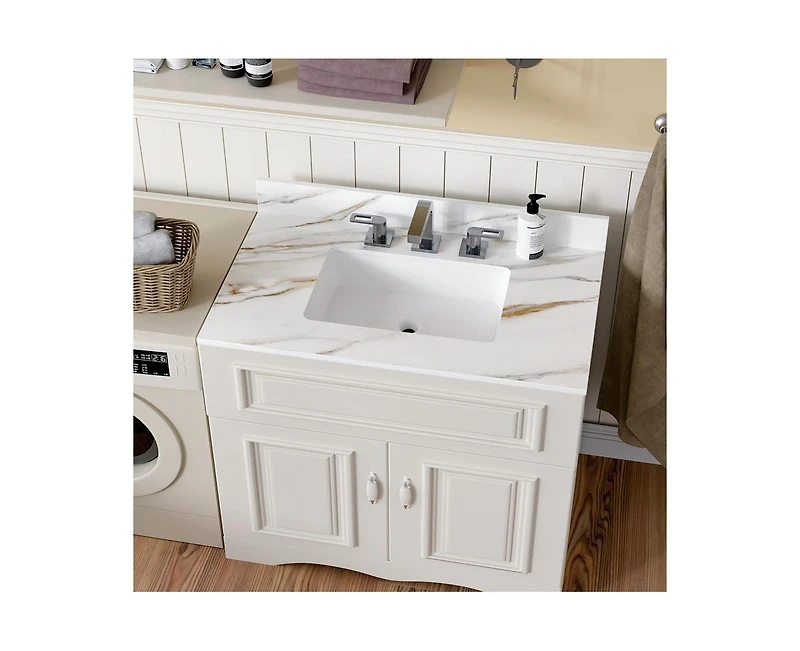 Casainc Inch Marble Vanity Top, Bathroom Vanity Top with Undermount Rectangular Middle Sink and 4" Height Backsplash