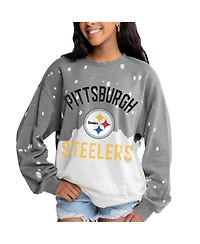Gameday Couture Women's Gray Pittsburgh Steelers Oversized Coin Toss Faded French Terry Tri-Blend Pullover Sweatshirt