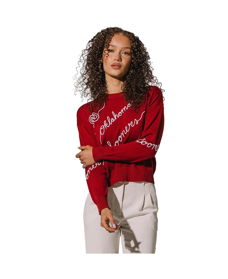 Kadyluxe Women's Crimson Oklahoma Sooners Love Note Embroidered Pullover Sweater