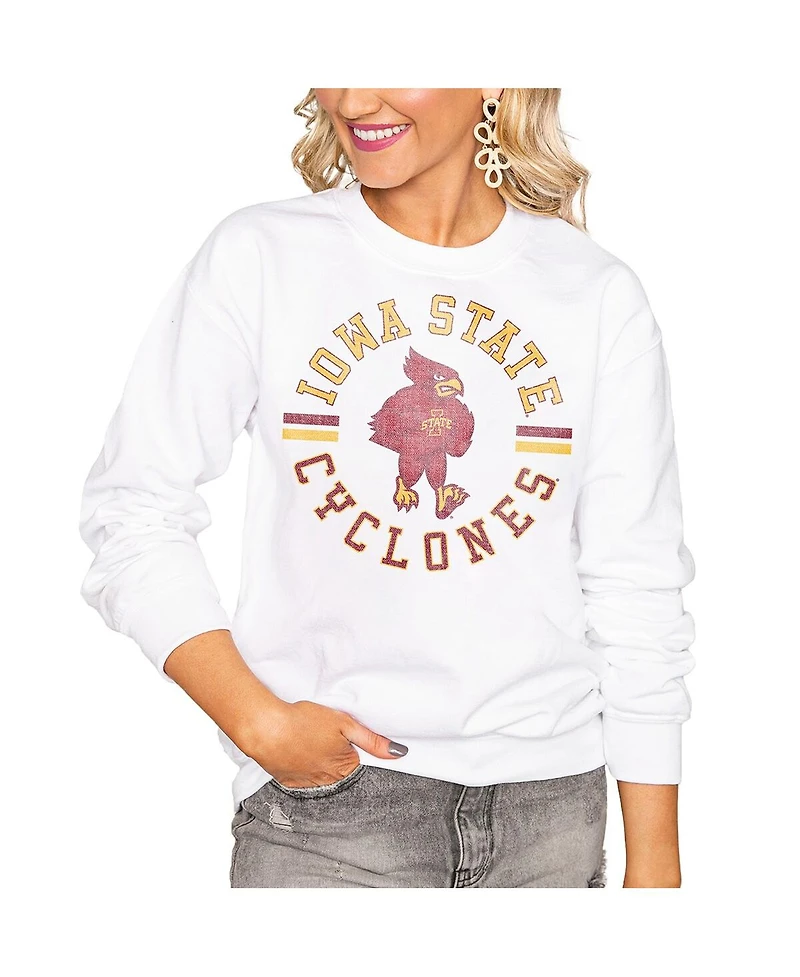 Gameday Couture Women's White Iowa State Cyclones Oversized Vintage Days Perfect Crew Sweatshirt