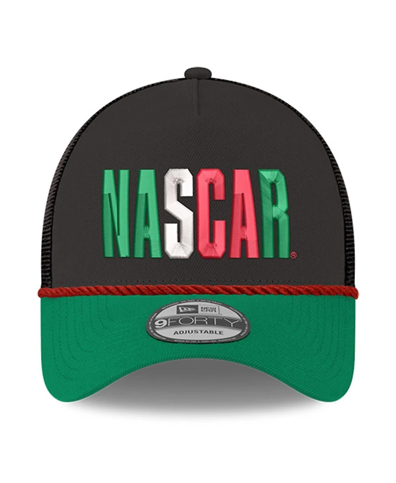 New Era Men's Black/Green Nascar Mexico City Race 9FORTY A-Frame Trucker Adjustable Hat