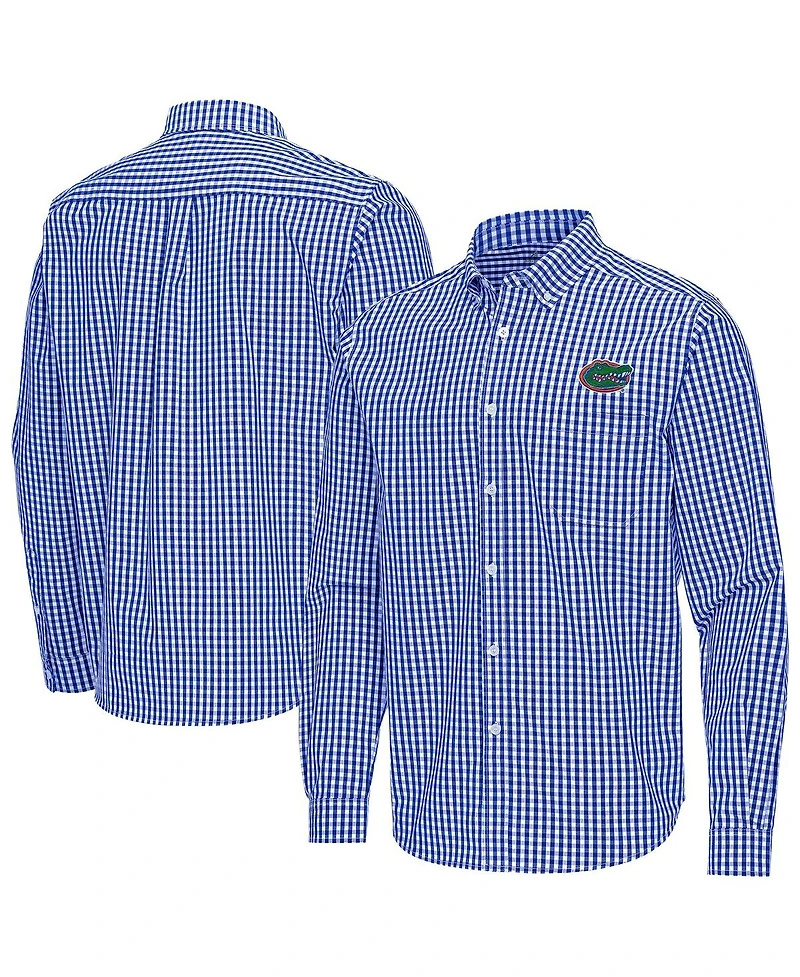 Antigua Men's Royal Florida Gators Ellis Woven Tri-Blend Long Sleeve Button-Down Shirt