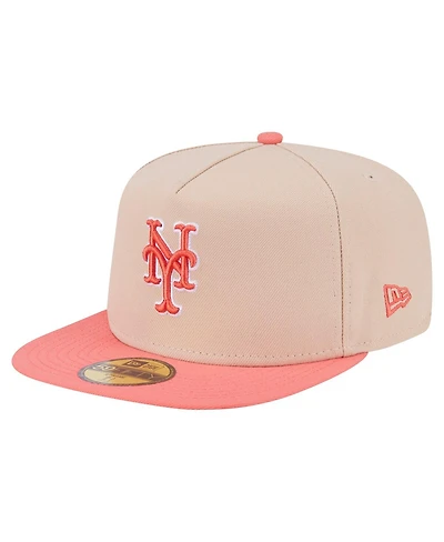 New Era Men's Light Beige/Coral York Mets Two-Tone Color Pack A-Frame 59FIFTY Fitted Hat