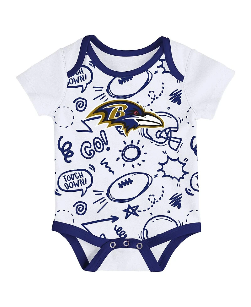 Outerstuff Baby Boys and Girls 3-Piece Baltimore Ravens All Day Play Bodysuit Set