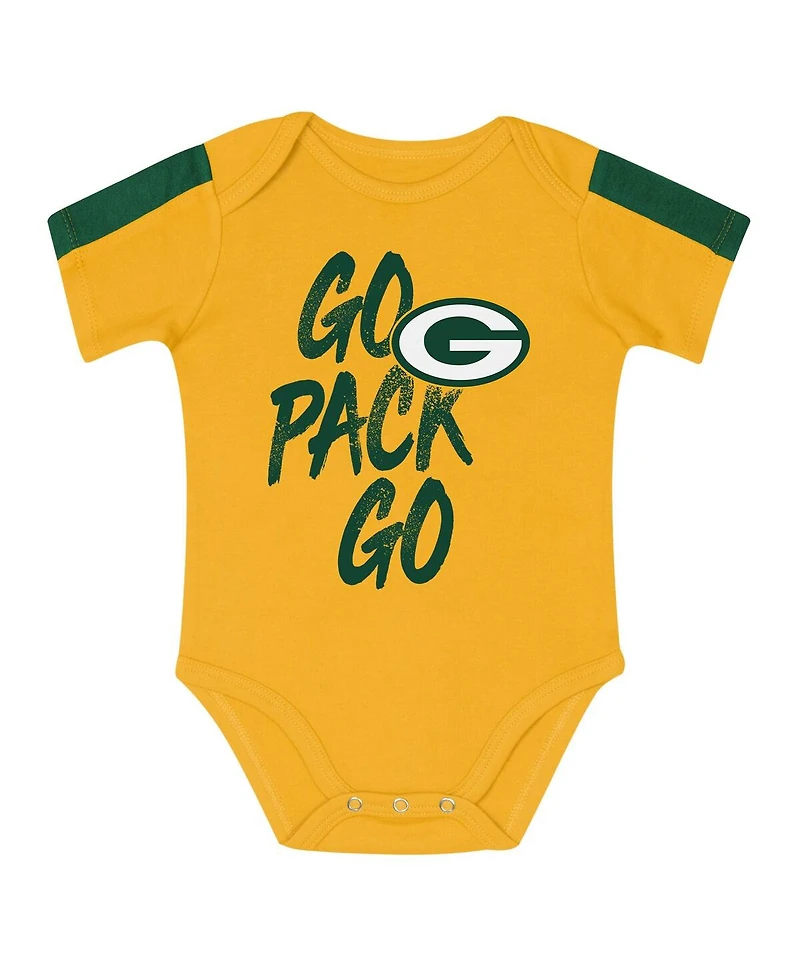 Outerstuff Baby Boys and Girls 3-Piece Green/Gold Green Bay Packers Double Down Creeper Pants Set