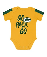 Outerstuff Baby Boys and Girls 3-Piece Green/Gold Green Bay Packers Double Down Creeper Pants Set