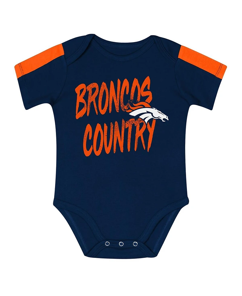 Outerstuff Baby Boys and Girls 3-Piece Orange/Navy Denver Broncos Double Down Creeper Pants Set