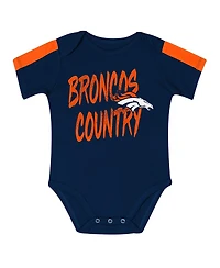 Outerstuff Baby Boys and Girls 3-Piece Orange/Navy Denver Broncos Double Down Creeper Pants Set
