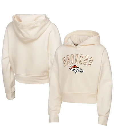 Outerstuff Big Girls Cream Denver Broncos Oversized Cropped Blitz Hoodie