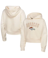 Outerstuff Big Girls Cream Denver Broncos Oversized Cropped Blitz Hoodie