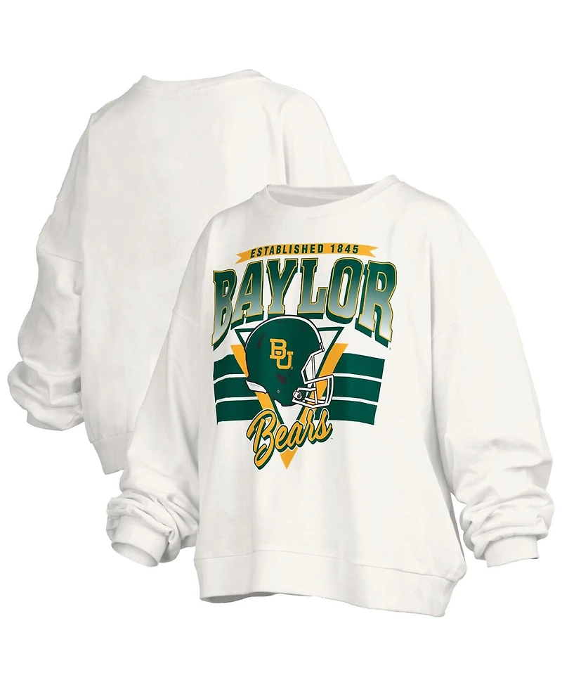 Pressbox Women's White Baylor Bears Oversized Janice Retro Waist-Length Pullover Sweatshirt