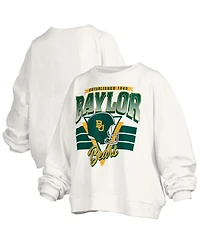 Pressbox Women's White Baylor Bears Oversized Janice Retro Waist-Length Pullover Sweatshirt