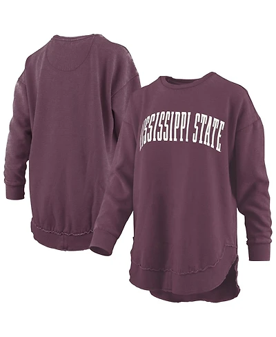 Pressbox Women's Maroon Mississippi State Bulldogs Melange Poncho Vintage Fleece Long Sleeve Pullover Sweatshirt