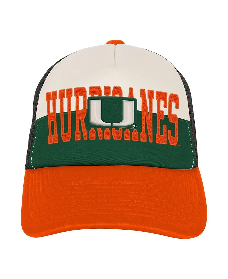 Outerstuff Big Boys and Girls Green/Cream Miami Hurricanes Modern Fan Trucker Adjustable Hat