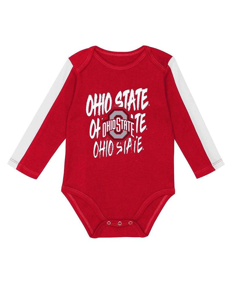 Outerstuff Baby Boys and Girls 3-Piece Scarlet/White Ohio State Buckeyes Double Down Creeper Pants Set