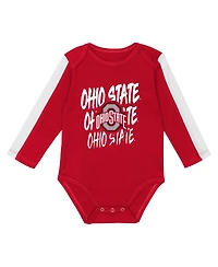 Outerstuff Baby Boys and Girls 3-Piece Scarlet/White Ohio State Buckeyes Double Down Creeper Pants Set