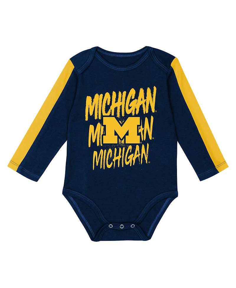 Outerstuff Baby Boys and Girls 3-Piece Navy/Maize Michigan Wolverines Double Down Creeper Pants Set