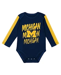 Outerstuff Baby Boys and Girls 3-Piece Navy/Maize Michigan Wolverines Double Down Creeper Pants Set