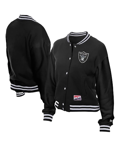 New Era Women's Black Las Vegas Raiders Throwback Fleece Full-Snap Jacket