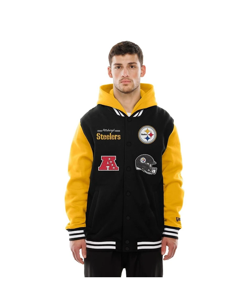 New Era Men's Black Pittsburgh Steelers Full-Snap Fleece Hoodie Jacket