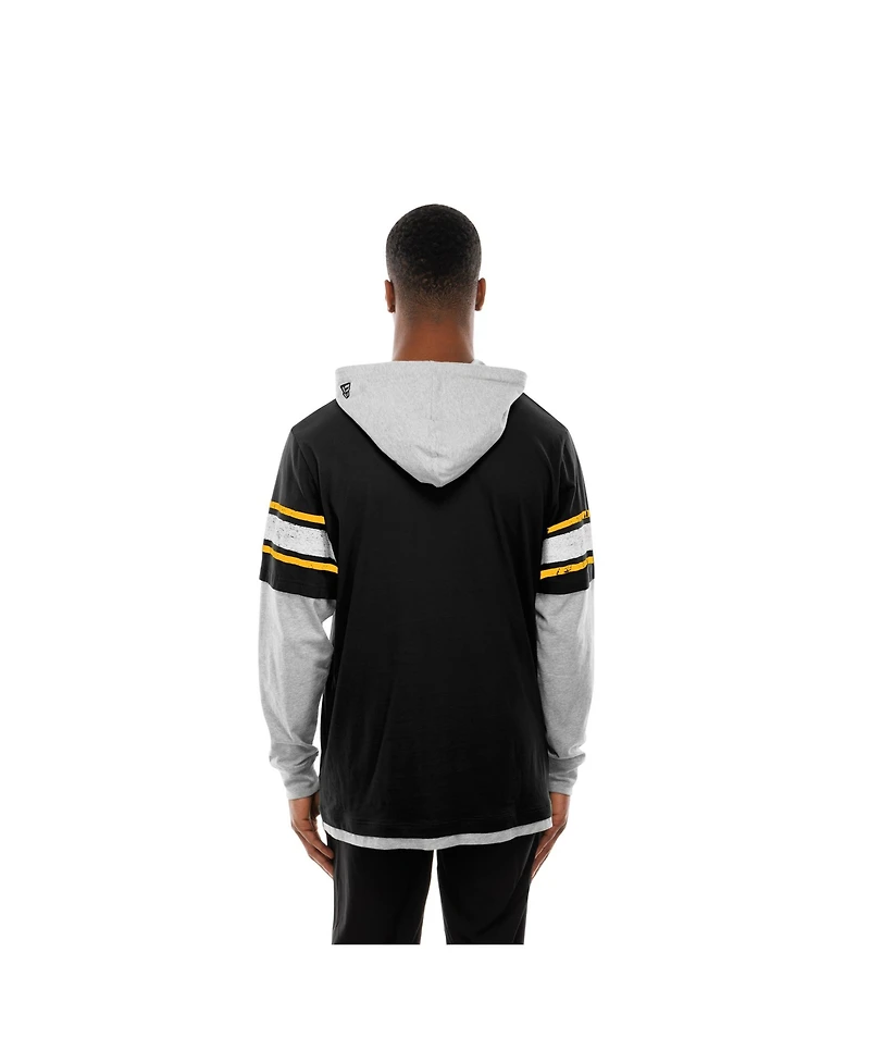 New Era Men's Black Pittsburgh Steelers Twofer Layered Long Sleeve Hoodie T-Shirt