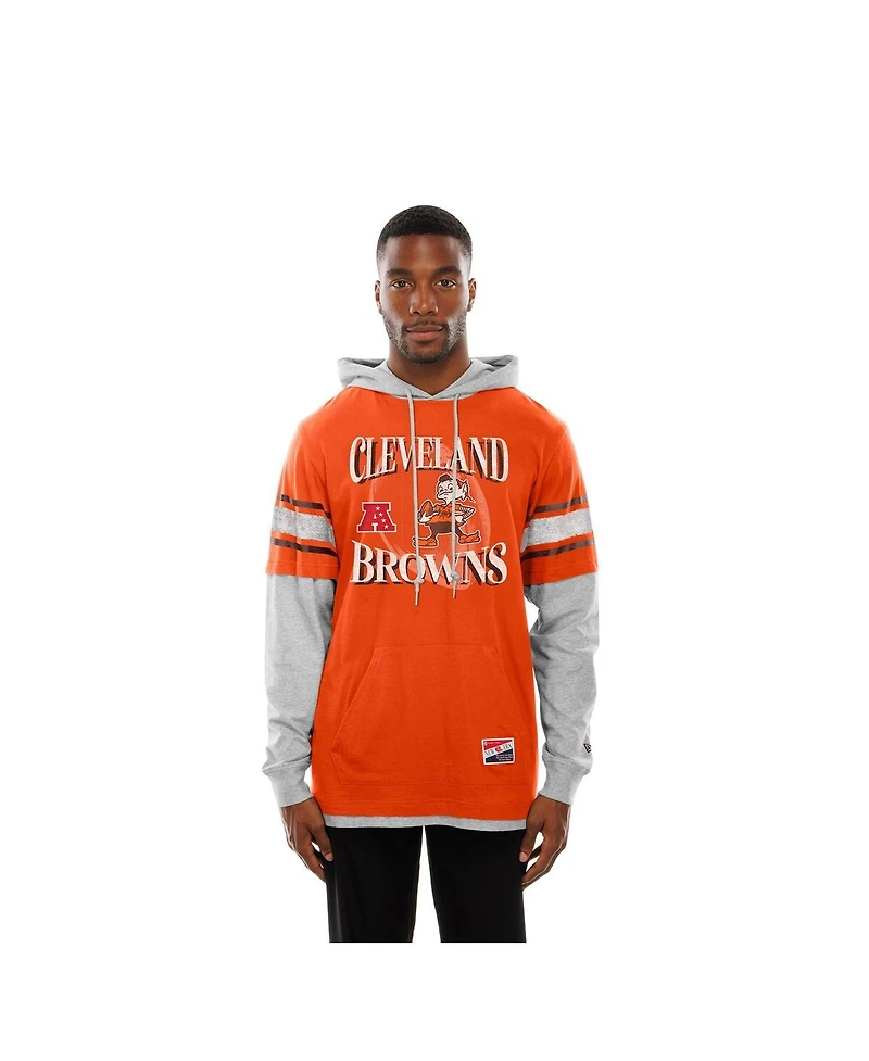 New Era Men's Orange Cleveland Browns Twofer Layered Long Sleeve Hoodie T-Shirt