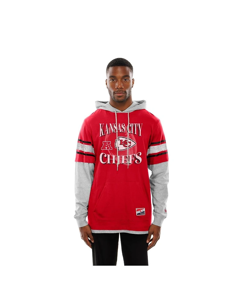 New Era Men's Red Kansas City Chiefs Twofer Layered Long Sleeve Hoodie T-Shirt