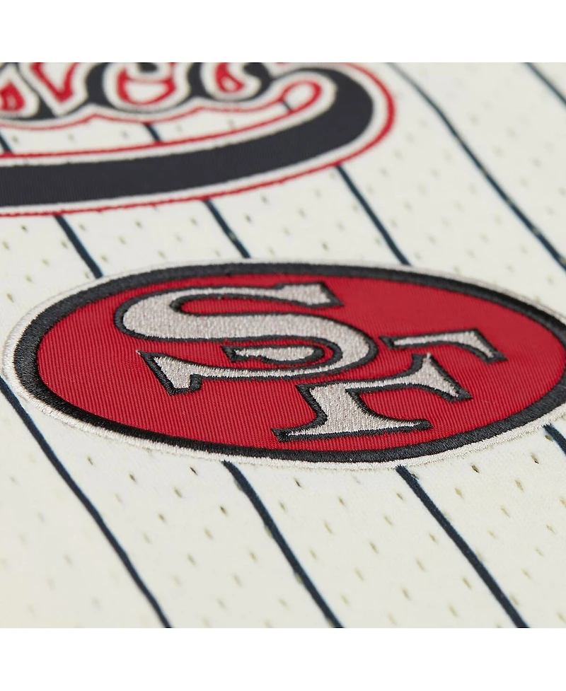 Mitchell & Ness Men's Jerry Rice Cream San Francisco 49ers Name Number Mesh Button-Up Baseball Jersey
