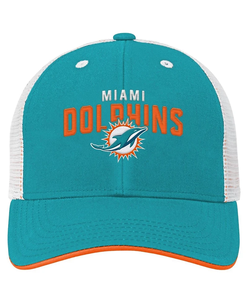 Outerstuff Big Boys and Girls Aqua Miami Dolphins Core Lockup Trucker Adjustable Hat