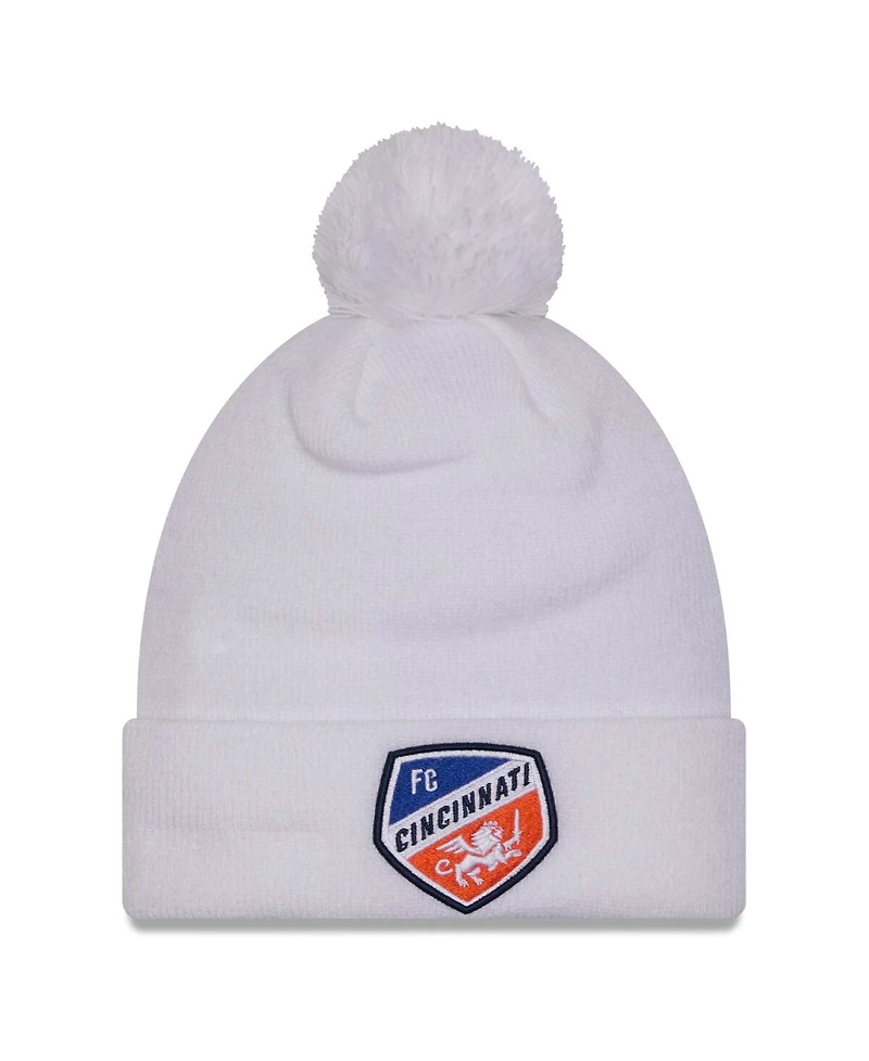 New Era Men's White Fc Cincinnati Jersey Hook Cuff With Pom Knit Hat