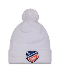 New Era Men's White Fc Cincinnati Jersey Hook Cuff With Pom Knit Hat
