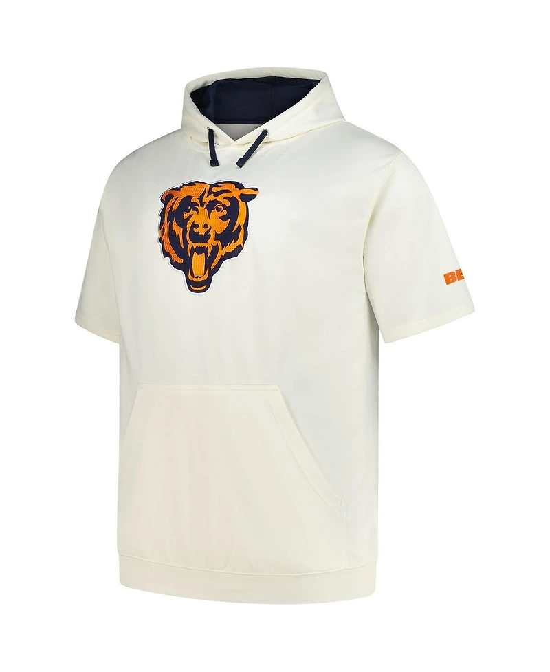 Profile Men's Oatmeal Chicago Bears Big Tall Chest Print and Logo Short Sleeve Pullover Hoodie