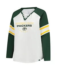 Fanatics Women's White Green Bay Packers Plus Size Redzone Lace Up Long Sleeve T-Shirt
