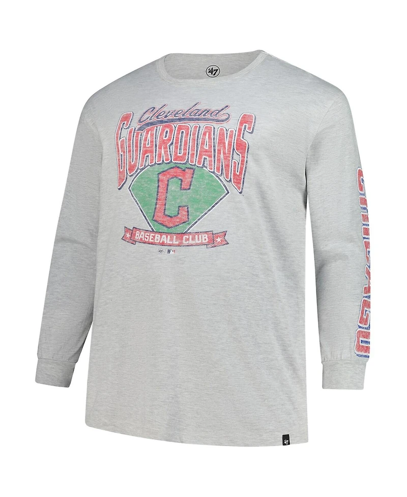 '47 Brand Men's Gray Cleveland Guardians Big Tall Distressed Franklin Long Sleeve T-Shirt