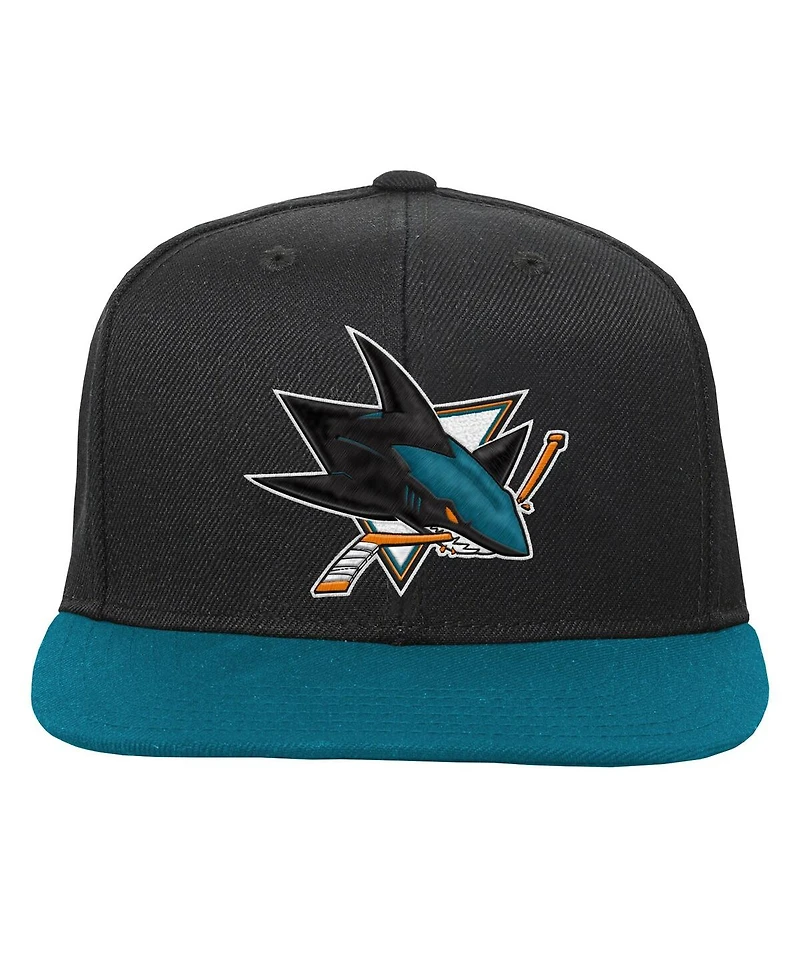 Mitchell & Ness Big Boys and Girls Black/Teal San Jose Sharks Core Team Two-Tone Snapback Hat