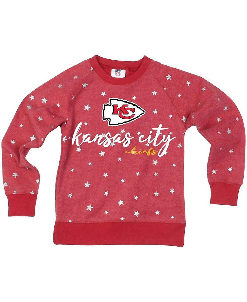Wes & Willy Big Girls Red Kansas City Chiefs Shimmer Star Reverse Fleece Pullover Sweatshirt