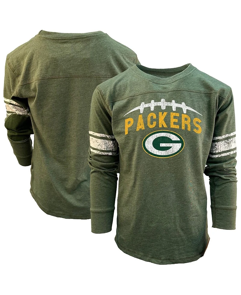 Wes & Willy Big Boys and Girls Heather Green Bay Packers Football Long Sleeve T-Shirt