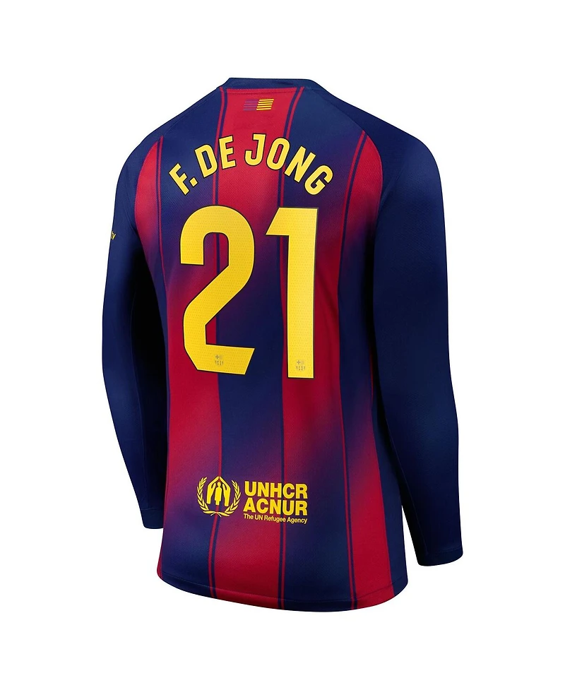 Nike Men's Frenkie de Jong Navy Barcelona 2025/26 Home Replica Long Sleeve Jersey