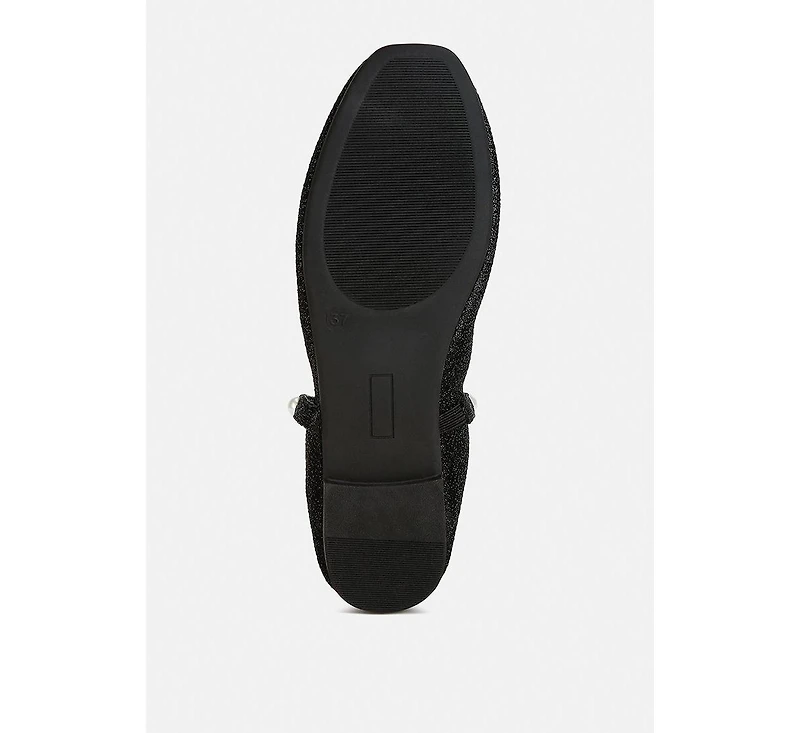 Corphee Pearl Strapped Glitter Ballerinas Women