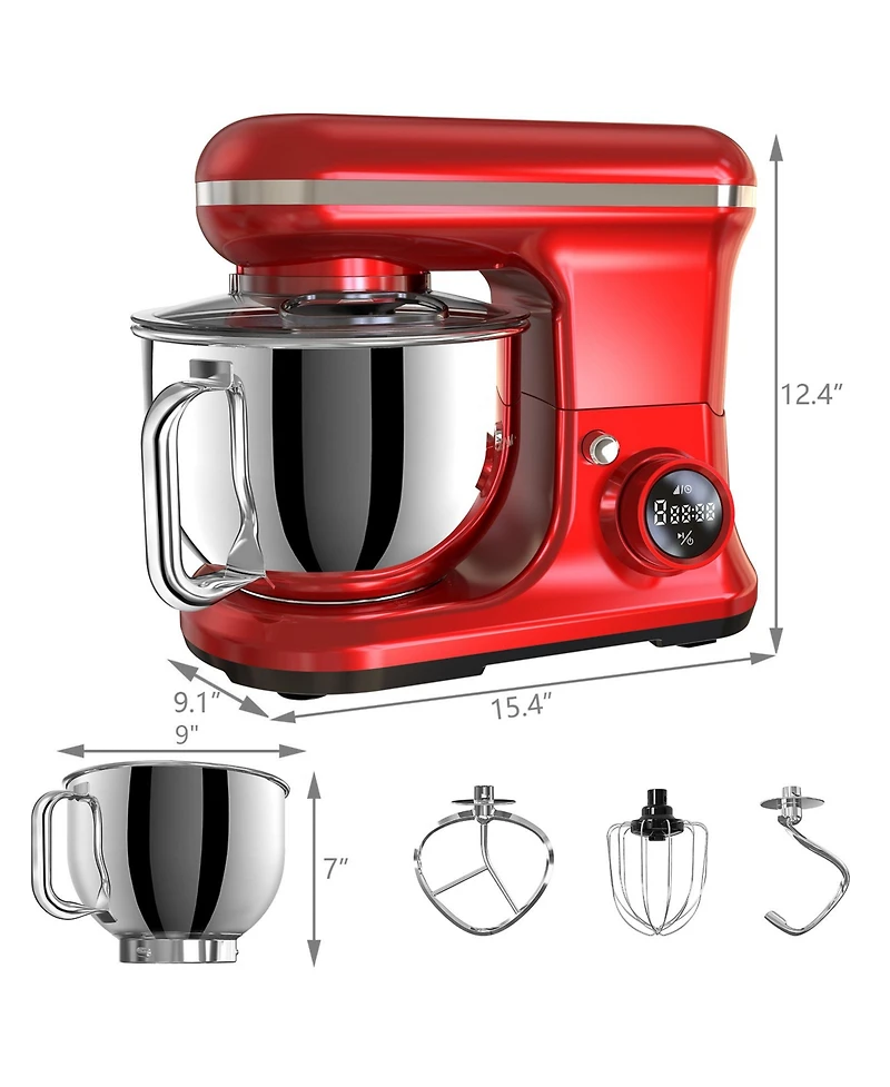 5.3 Qt Digital Display Stand Kitchen Food Mixer 8 Speed with Egg Whisk, Dough Hook & Flat Beater