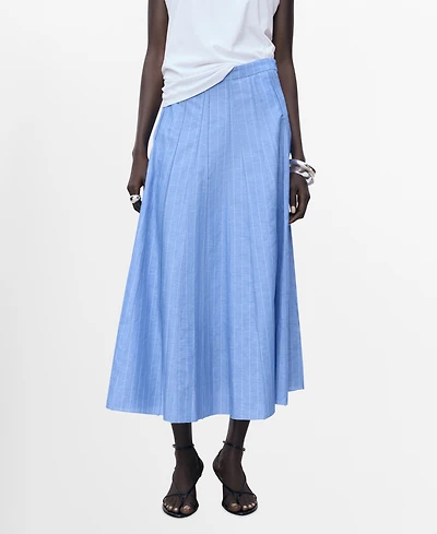Mango Women's Striped Linen-Blend Skirt