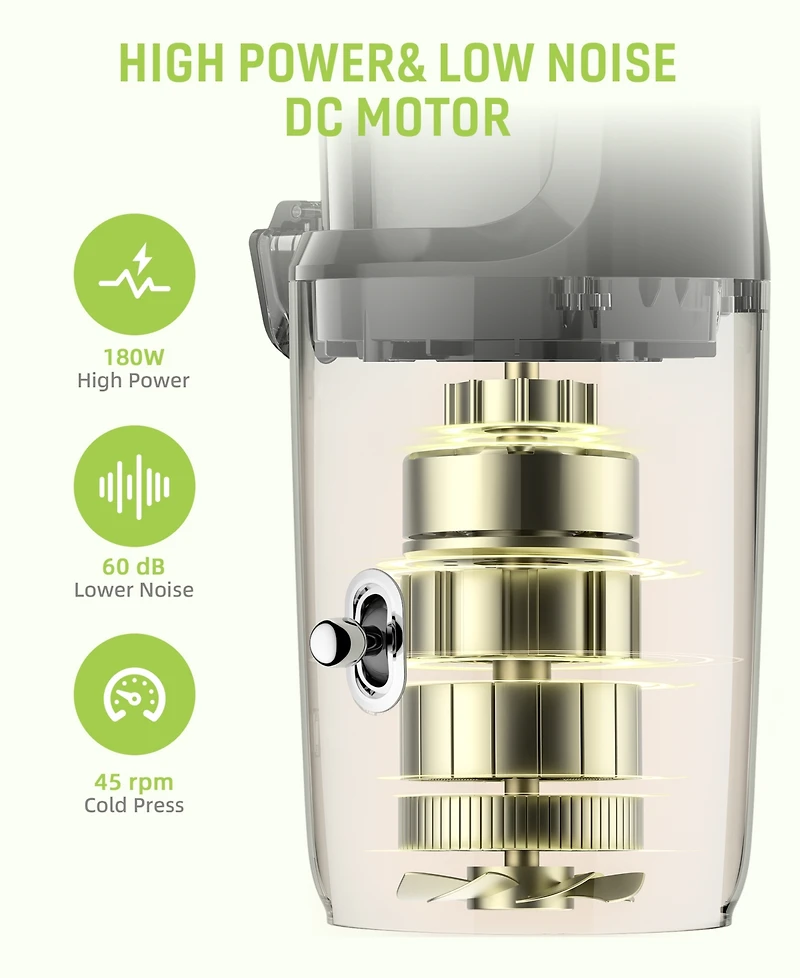 180W Juicer Machines, Cold Press Juicer, Powerful Slow Juicer with Pulp Seperation For Whole Fruits & Vegetables