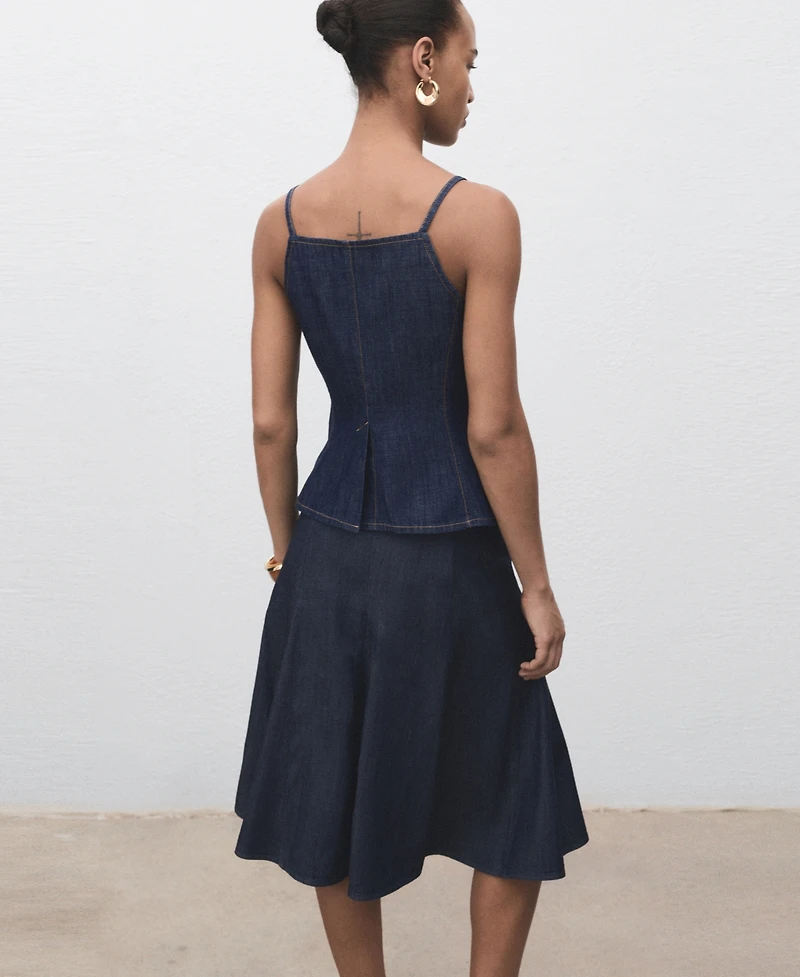 Mango Women's Pleated Denim Skirt