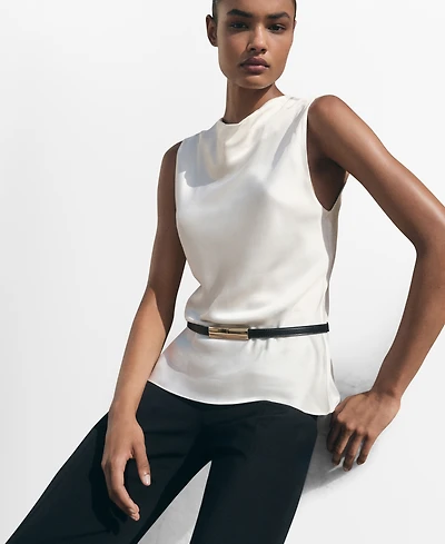 Mango Women's Draped Neck Satin Blouse