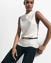 Mango Women's Draped Neck Satin Blouse